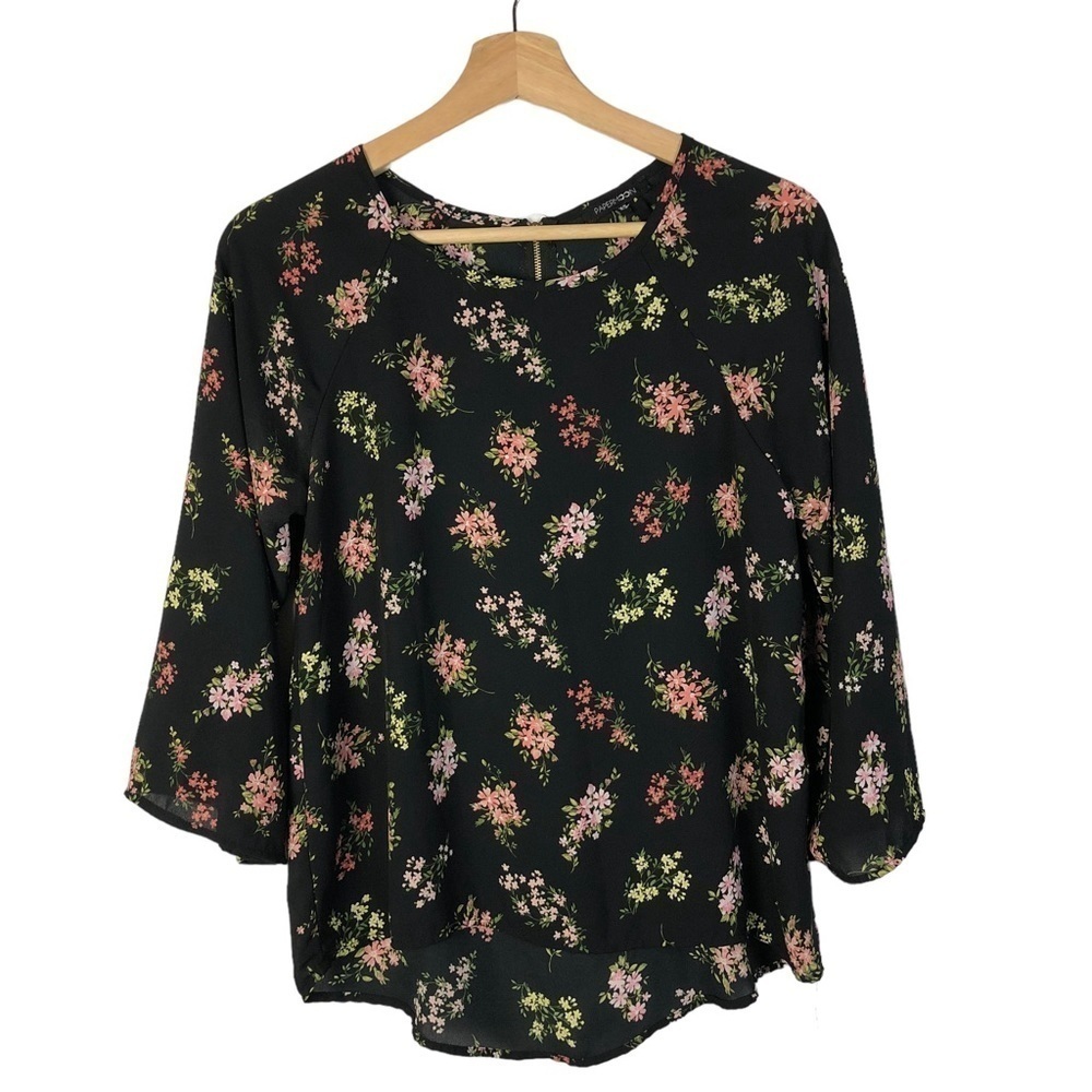 Papermoon Black Pink Floral‎ Long Sleeve Blouse XS